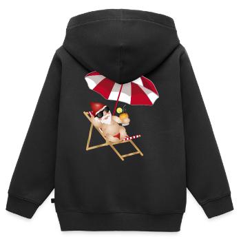 cooler Gartenzwerg im Liegestuhl am Strand - Kinder Premium Organic Zip Hoodie - Schwarz - Hinten - AI Model Kid Male (0cm)