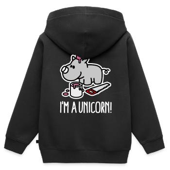 Ich bin ein Einhorn Nashorn lustige mollig BBW Plus Größe - Kinder Premium Organic Zip Hoodie - Schwarz - Hinten - AI Model Kid Male (0cm)