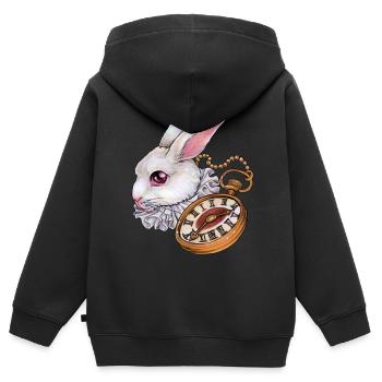 Weißes Kaninchen Hase mit Taschenuhr Alice Style - Kinder Premium Organic Zip Hoodie - Schwarz - Hinten - AI Model Kid Male (0cm)