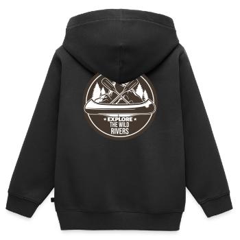 KAYAK PADDLE RUDDER CANOE RAFTING RIVER SAYING MOTIF - Kids Premium Organic Zip-up Hoodie - black - Back - AI Model Kid Male (0cm)
