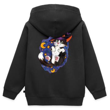 Halloween Katze Magie Magierhut mit Sternen - Kinder Premium Organic Zip Hoodie - Schwarz - Hinten - AI Model Kid Male (0cm)