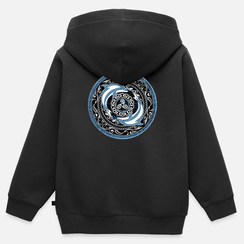 Dauphins celtes - Sweat Premium à capuche zippé enfant bio - noir