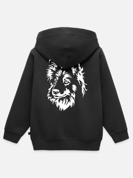 Tête de Lapphund finlandaise « Black Edition » - Sweat Premium à capuche zippé enfant bio - noir