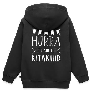 Hurra Ich bin ein Kitakind I Geschenk Kita 2026 - Kinder Premium Organic Zip Hoodie - Schwarz - Hinten - AI Model Kid Male (0cm)