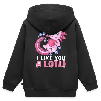 I like you a lot Wortwitz mit niedlichem Axolotl - Kinder Premium Organic Zip Hoodie - Schwarz - Hinten - AI Model Kid Male (0cm)