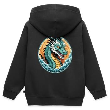 See Drachen - Kinder Premium Organic Zip Hoodie - Schwarz - Hinten - AI Model Kid Male (0cm)