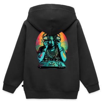 Déesse DJ - Sweat Premium à capuche zippé enfant bio - noir - Dos - AI Model Kid Male (0cm)