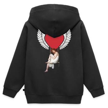 Herz Mädchen Frau Flügel Fantasy Valentin Fantasy - Kinder Premium Organic Zip Hoodie - Schwarz - Hinten - AI Model Kid Male (0cm)