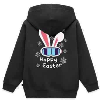 Lapin de ski « Joyeuses Pâques » Vacances de ski Pâques Ski - Sweat Premium à capuche zippé enfant bio - noir - Dos - AI Model Kid Male (0cm)