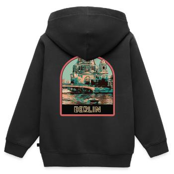 Vue Dôme Cathédrale Berlin et Spree - Sweat Premium à capuche zippé enfant bio - noir - Dos - AI Model Kid Male (0cm)