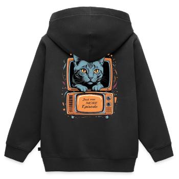 Katze im Fernseher - Kinder Premium Organic Zip Hoodie - Schwarz - Hinten - AI Model Kid Male (0cm)