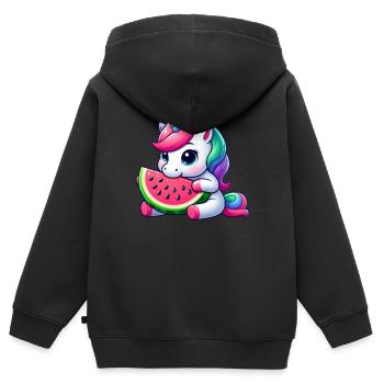 Süßes Einhorn Fruchtig Wassermelone - Kinder Premium Organic Zip Hoodie - Schwarz - Hinten - AI Model Kid Male (0cm)