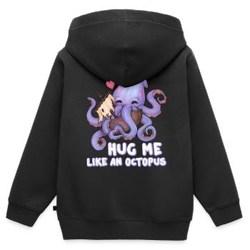 Hug me like an Octopus Lustiger Knuddel Krake Herz - Kinder Premium Organic Zip Hoodie - Schwarz - Hinten - AI Model Kid Male (0cm)