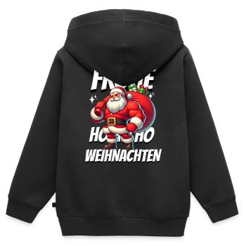 Muskel Weihnachtsmann Frohe Weihnachten - Kinder Premium Organic Zip Hoodie - Schwarz - Hinten - AI Model Kid Male (0cm)