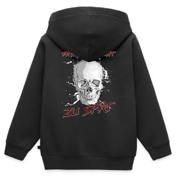Freu Dich nicht zu spät - Kinder Premium Organic Zip Hoodie - Schwarz - Hinten - AI Model Kid Male (0cm)
