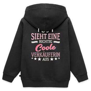 So sieht eine coole Verkäuferin aus Händlerin - Kinder Premium Organic Zip Hoodie - Schwarz - Hinten - AI Model Kid Male (0cm)