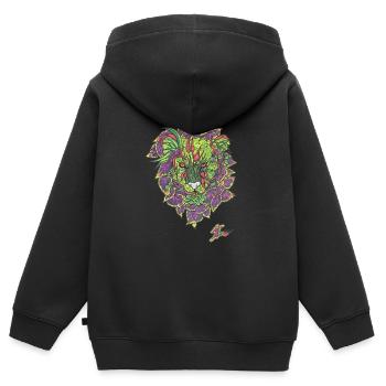 Lion Feuillu Coloré Jungle - Sweat Premium à capuche zippé enfant bio - noir - Dos - AI Model Kid Male (0cm)