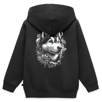 Husky mit blauen Augen im Streetstyle - Kinder Premium Organic Zip Hoodie - Schwarz - Hinten - AI Model Kid Male (0cm)