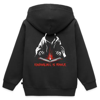 Wissen ist Macht - Kinder Premium Organic Zip Hoodie - Schwarz - Hinten - AI Model Kid Male (0cm)