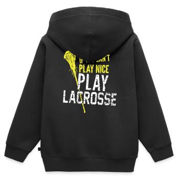 Play Lacrosse - Kids Premium Organic Zip-up Hoodie - black - Back - AI Model Kid Male (0cm)