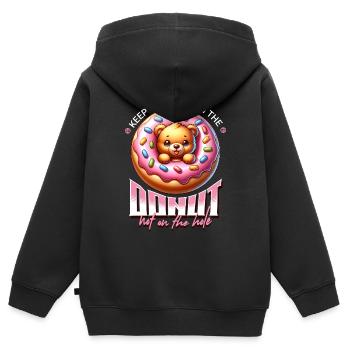 Motif d’ours donuts avec glaçage - Sweat Premium à capuche zippé enfant bio - noir - Dos - AI Model Kid Male (0cm)