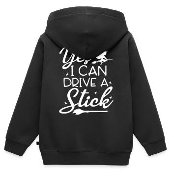 Illustration fantaisiste sorcière balai-balai - Sweat Premium à capuche zippé enfant bio - noir - Dos - AI Model Kid Male (0cm)