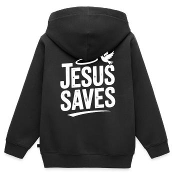 Jesus Saves - Kids Premium Organic Zip-up Hoodie - black - Back - AI Model Kid Male (0cm)