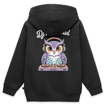 DJ Nightowl hibou avec un casque à la table de mixage - Sweat Premium à capuche zippé enfant bio - noir - Dos - AI Model Kid Male (0cm)