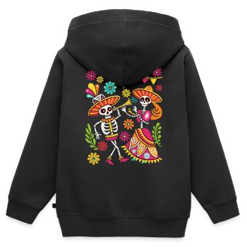 Mexikanischer Schädel Sugar Skull Dia de Muertos - Kinder Premium Organic Zip Hoodie - Schwarz - Hinten - AI Model Kid Male (0cm)