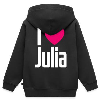 J’aime Julia Coeur rose J’aime Julia - Sweat Premium à capuche zippé enfant bio - noir - Dos - AI Model Kid Male (0cm)