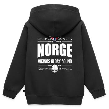 NORWEGEN - NORGE VIKINGS RUHM - Kinder Premium Organic Zip Hoodie - Schwarz - Hinten - AI Model Kid Male (0cm)