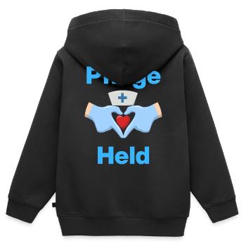 Pflegeheld – Mit Herz und Handschuhen - Kinder Premium Organic Zip Hoodie - Schwarz - Hinten - AI Model Kid Male (0cm)