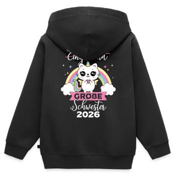 Only Child Big Sister 2026 Pregnancy - Kids Premium Organic Zip-up Hoodie - black - Back - AI Model Kid Male (0cm)