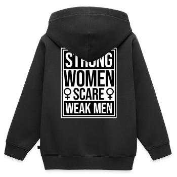 Des femmes fortes effraient les hommes faibles Féministe confiante - Sweat Premium à capuche zippé enfant bio - noir - Dos - AI Model Kid Male (0cm)