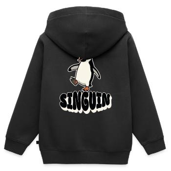 Singender Pinguin - Singuin - Kinder Premium Organic Zip Hoodie - Schwarz - Hinten - AI Model Kid Male (0cm)