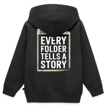 Chaque dossier raconte une histoire - Sweat Premium à capuche zippé enfant bio - noir - Dos - AI Model Kid Male (0cm)