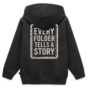 Chaque dossier raconte une histoire - Sweat Premium à capuche zippé enfant bio - noir - Dos - AI Model Kid Male (0cm)