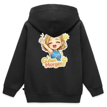Guten Morgen Chibi Fröhlich - Kinder Premium Organic Zip Hoodie - Schwarz - Hinten - AI Model Kid Male (0cm)