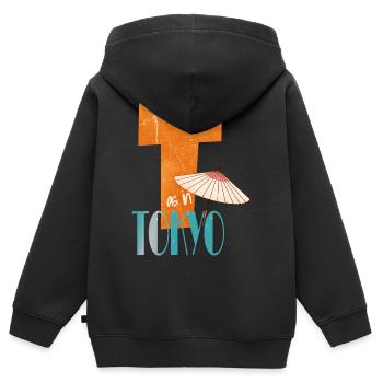 T pour Tokyo dans un style rétro - Sweat Premium à capuche zippé enfant bio - noir - Dos - AI Model Kid Male (0cm)