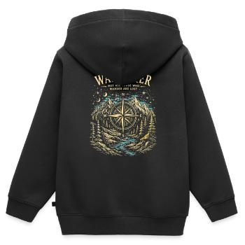 Wanderer-Kompass-Wanderabenteuer - Kinder Premium Organic Zip Hoodie - Schwarz - Hinten - AI Model Kid Male (0cm)