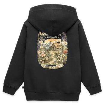 Landhaus und Wildblumen - Kinder Premium Organic Zip Hoodie - Schwarz - Hinten - AI Model Kid Male (0cm)