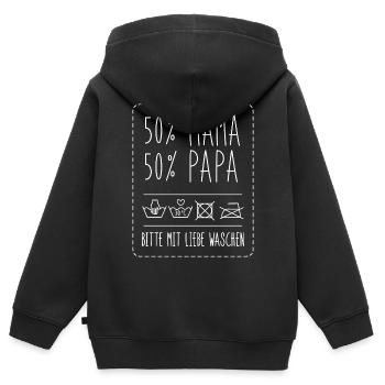 Lustige Waschanleitung 50 % Mama Papa Spruch - Kinder Premium Organic Zip Hoodie - Schwarz - Hinten - AI Model Kid Male (0cm)