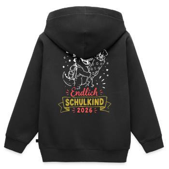 Endlich Schulkind 2026 Dino - Kinder Premium Organic Zip Hoodie - Schwarz - Hinten - AI Model Kid Male (0cm)