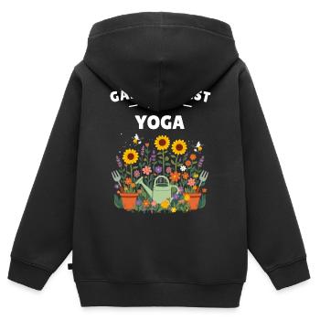 Gärtnern ist mein Yoga – Lustiges Garten Shirt - Kinder Premium Organic Zip Hoodie - Schwarz - Hinten - AI Model Kid Male (0cm)