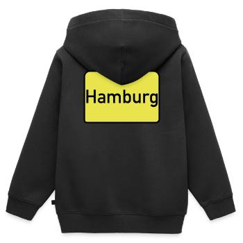 Ortsschild Hamburg - Kinder Premium Organic Zip Hoodie - Schwarz - Hinten - AI Model Kid Male (0cm)
