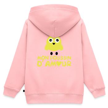 citation humour poussin amour coeur 802 - Sweat Premium à capuche zippé enfant bio - rose - Dos - AI Model Kid Female (0cm)