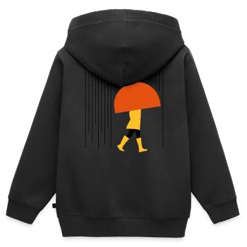 Homme sous la pluie - minime - Sweat Premium à capuche zippé enfant bio - noir - Dos - AI Model Kid Male (0cm)