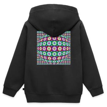 FLEURS FRACTALES OP ART - Sweat Premium à capuche zippé enfant bio - noir - Dos - AI Model Kid Male (0cm)