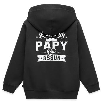 Je suis un papy qui assure, Cadeau Papy - Sweat Premium à capuche zippé enfant bio - noir - Dos - AI Model Kid Male (0cm)
