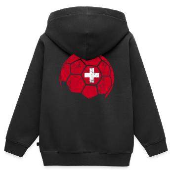 Switzerland Soccer Ball Fußball - Kinder Premium Organic Zip Hoodie - Schwarz - Hinten - AI Model Kid Male (0cm)